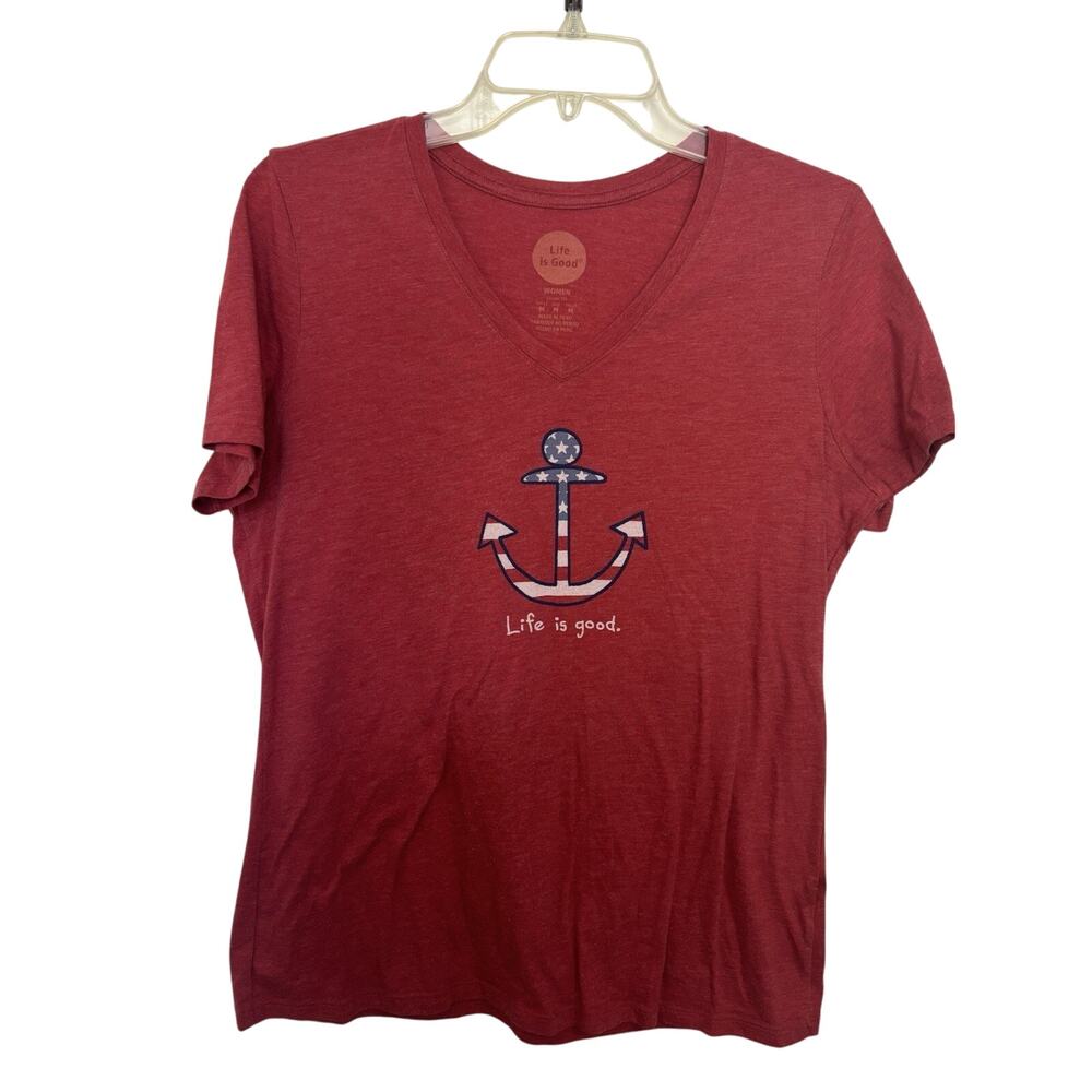 Life is Good Red White Blue USA Anchor Women’s Size Medium Nautical Patriotic
